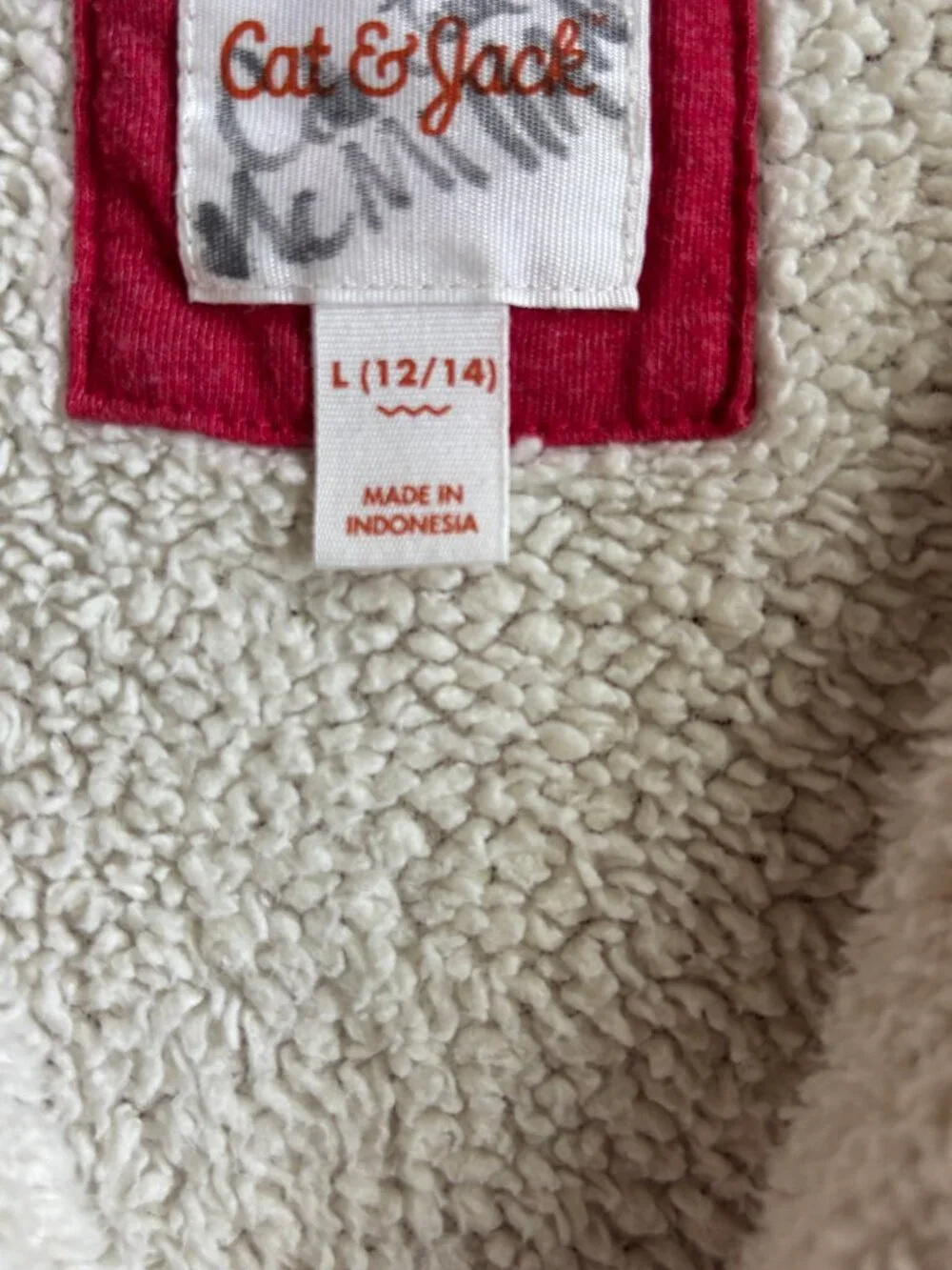 Cat & Jack Youth Red & White Sherpa-Lined Zip-Up Hoodie Jacket | Size L (12/14)